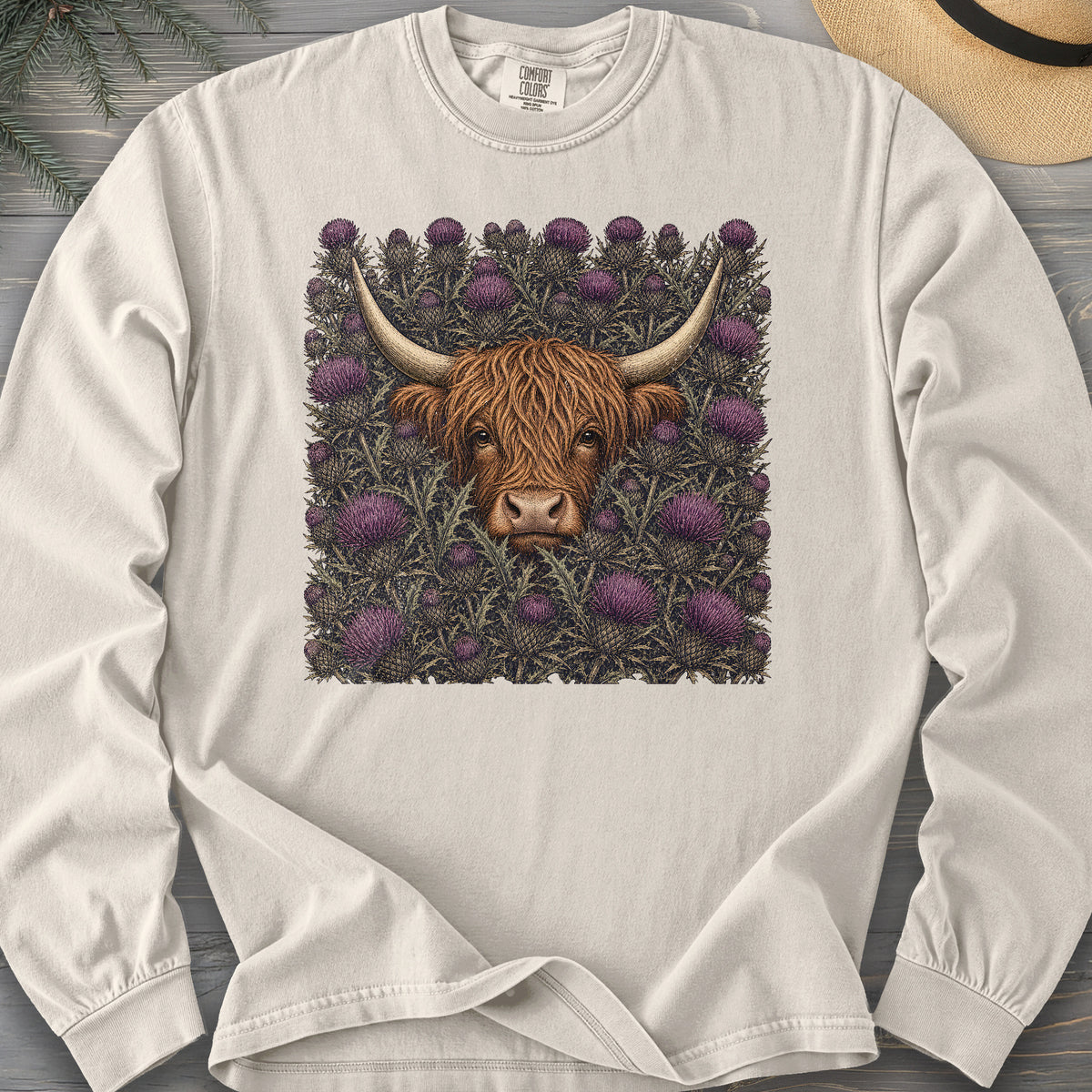 Highland Coo Thistle Comfort Colors 6014 Long Sleeve