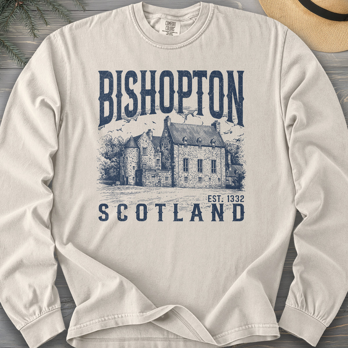 Bishopton Scotland Sketch Comfort Colors 6014 Long Sleeve
