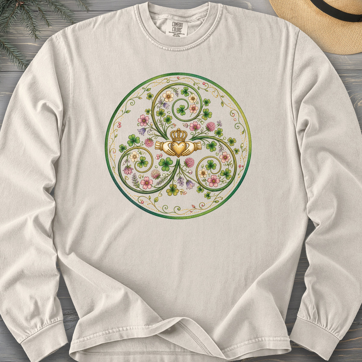 Claddagh Floral Triskele Comfort Colors 6014 Long Sleeve