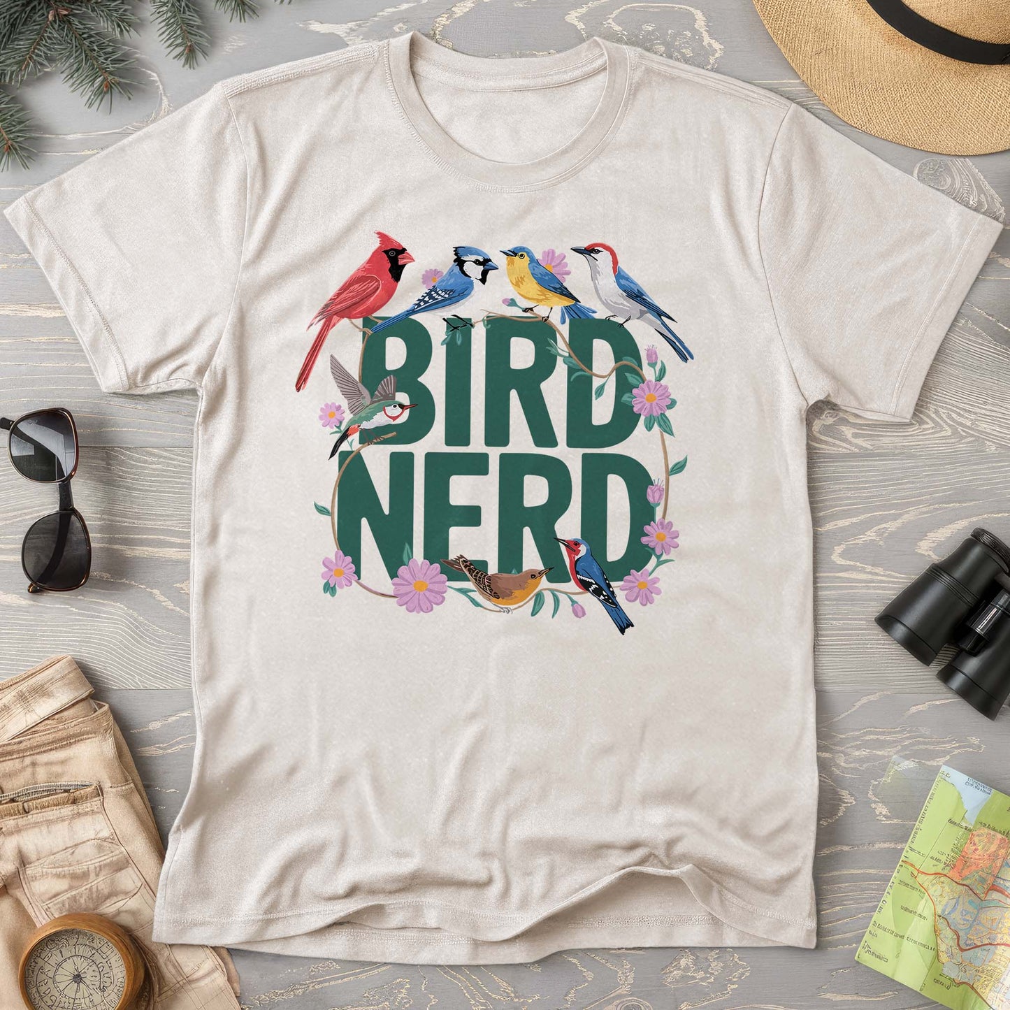 Bird Nerd "Flower Birds" Comfort Colors  T-Shirt