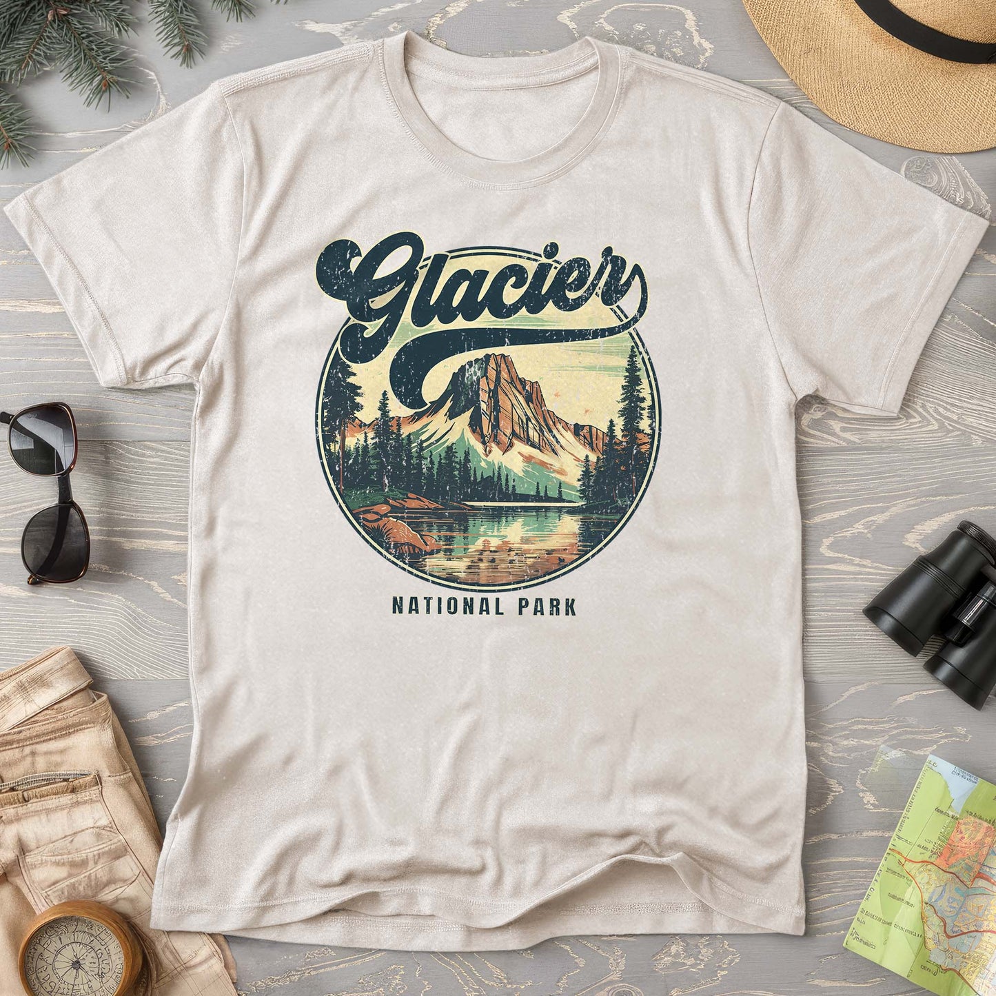 Glacier National Park "Groovy Emblem" Comfort Colors T-Shirt