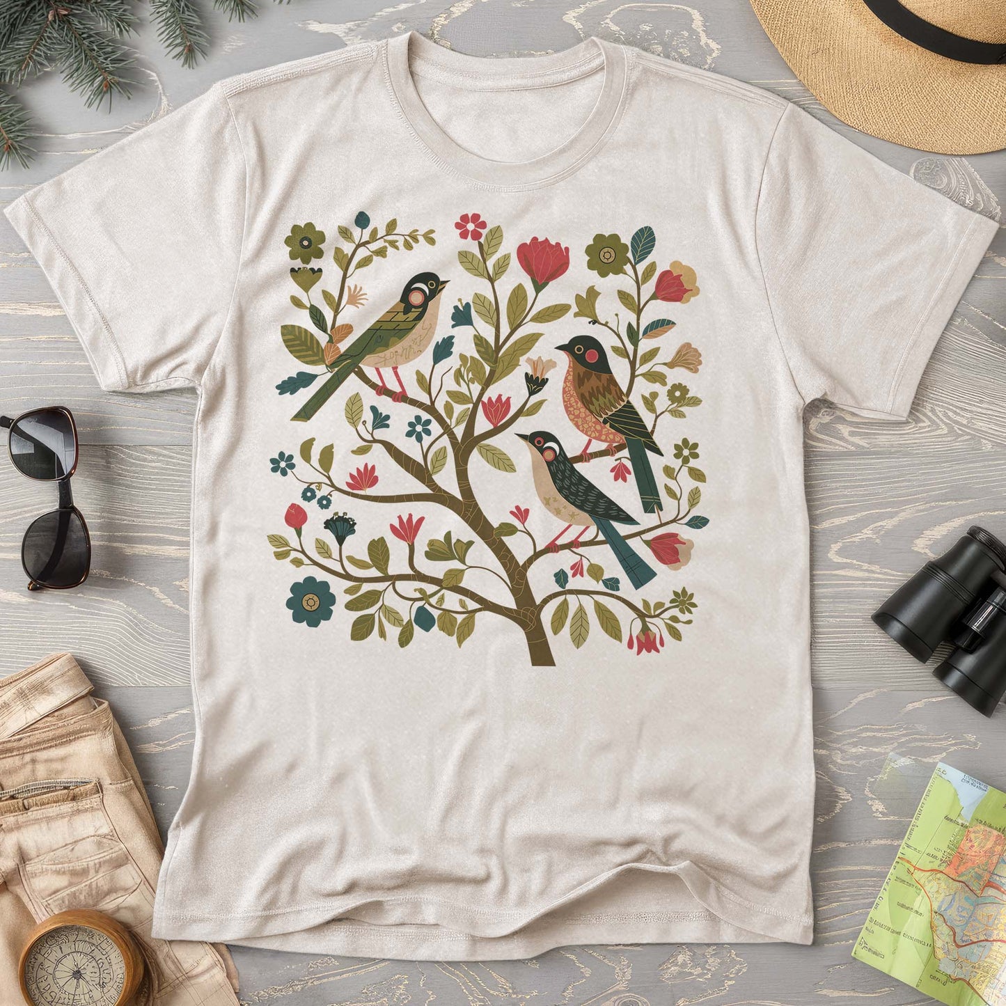 Cottagecore Birds "Folk Art Print" Comfort Colors T-Shirt