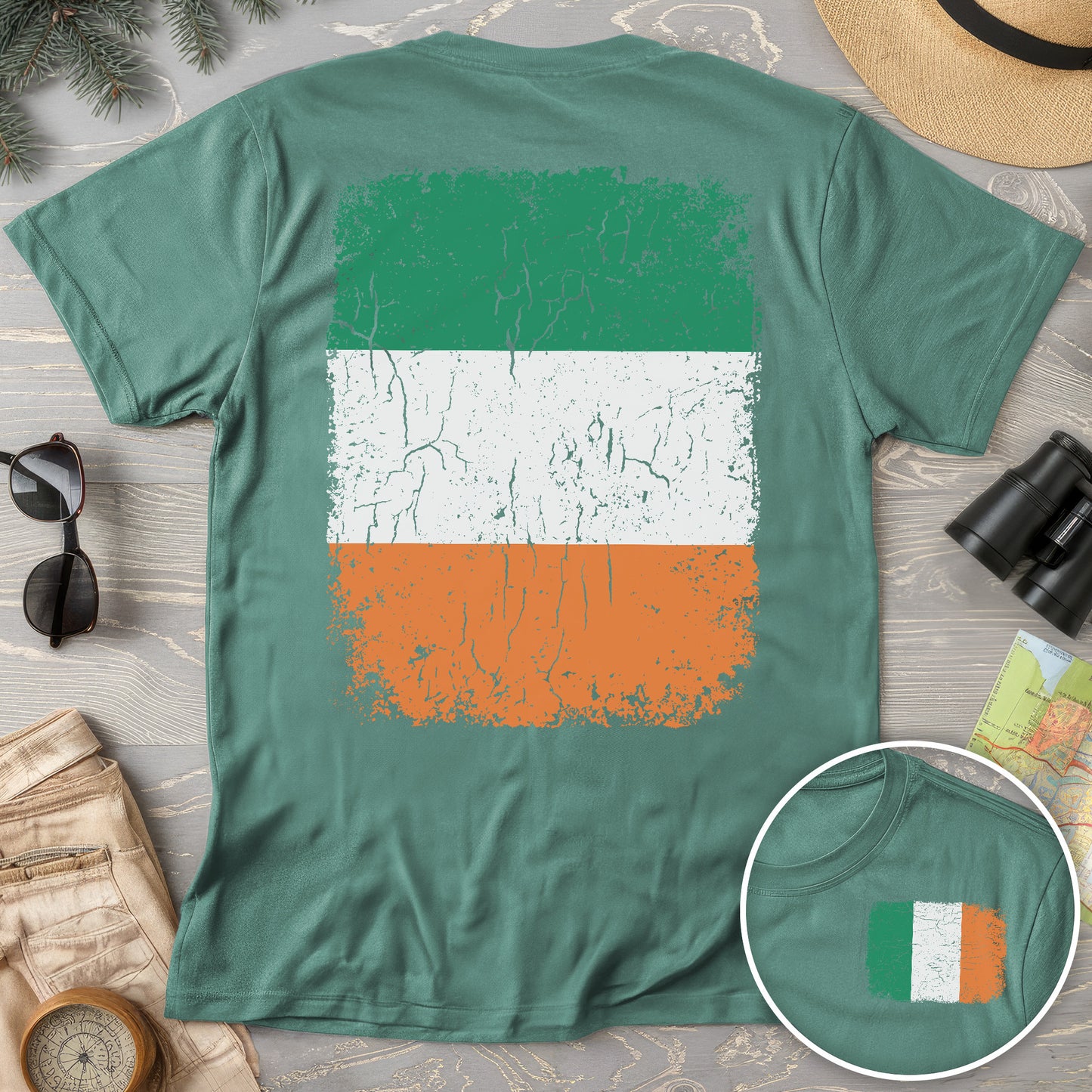Ireland Distressed Flag Front/Back Print T-Shirt