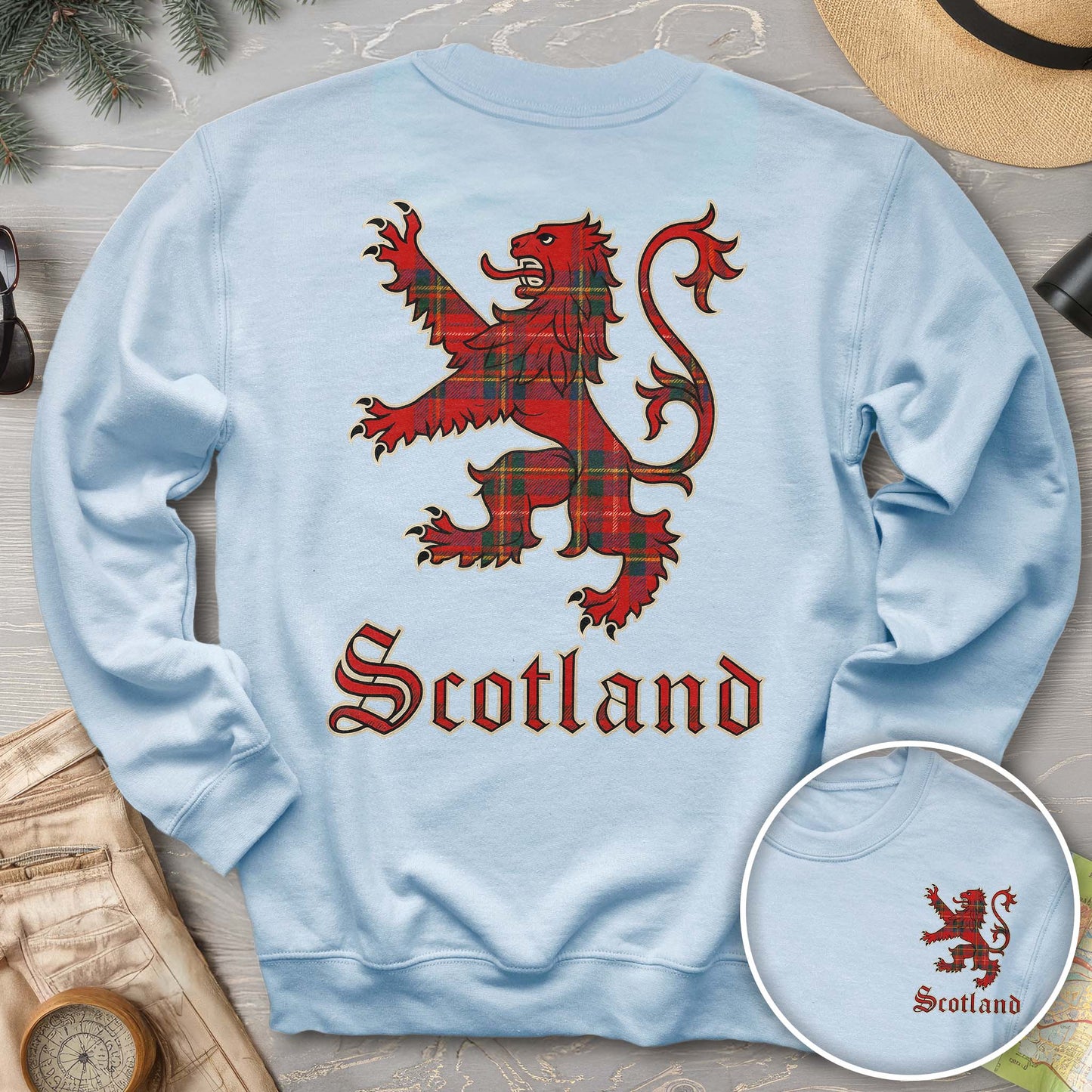 Scotland Tartan Lion Front/Back Print Sweatshirt