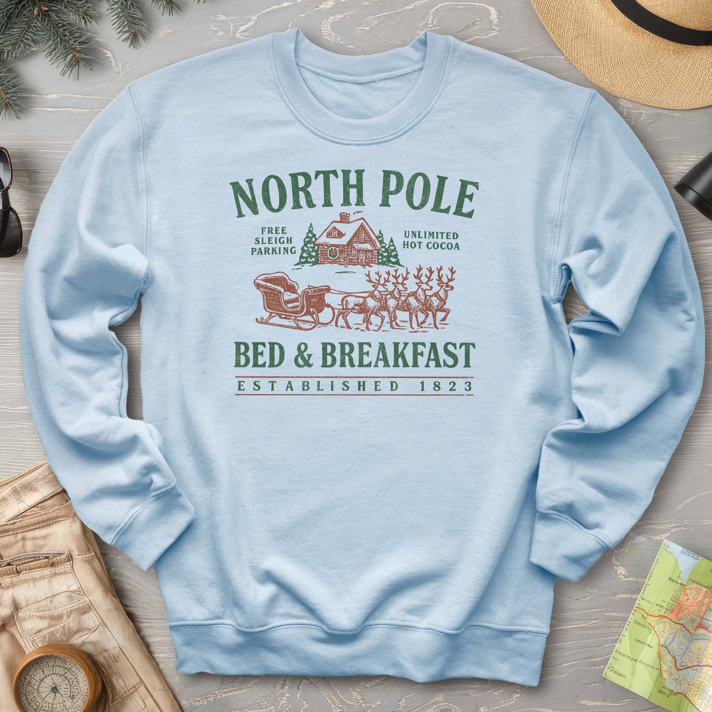 North Pole Bed and Breakfast Vintage Print Sweatshirt