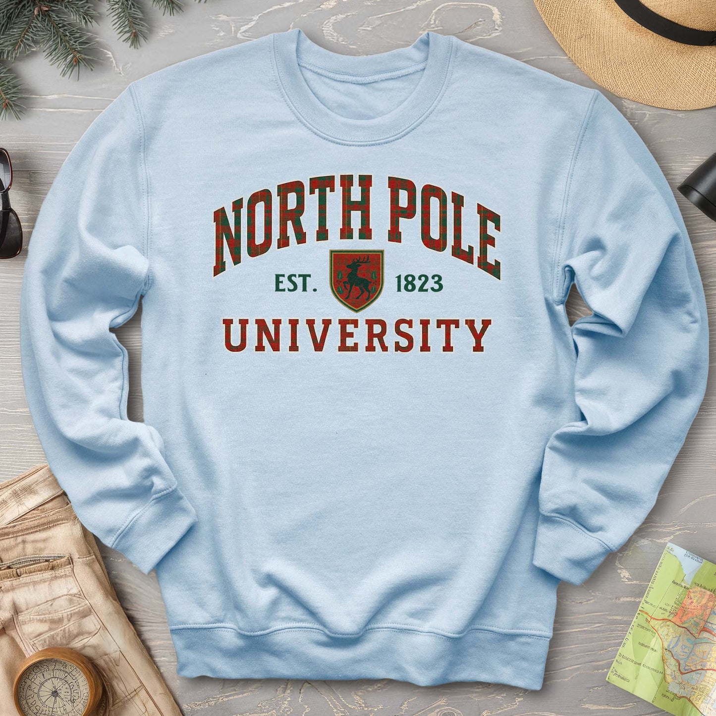 North Pole University Holiday Plaid Sweatshirt