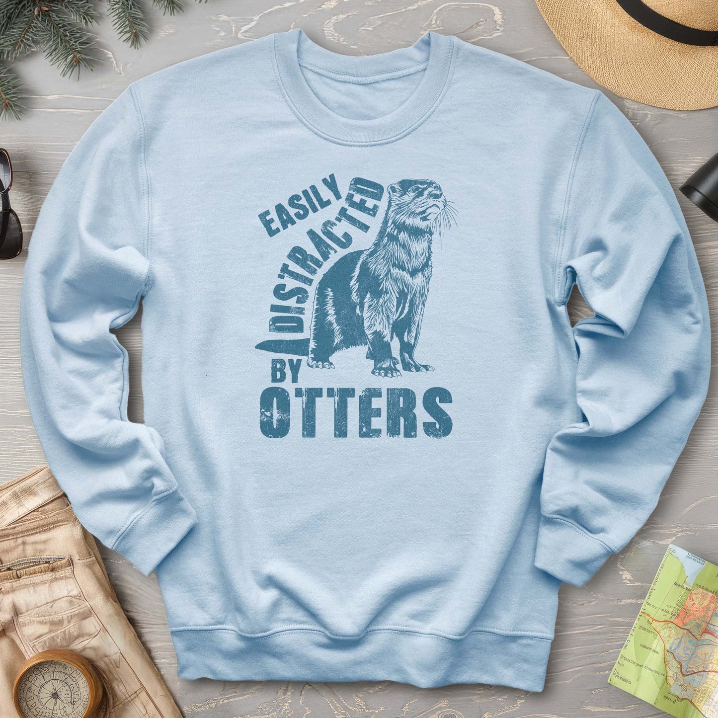 Easily Distracted By Otters Vintage Print Sweatshirt