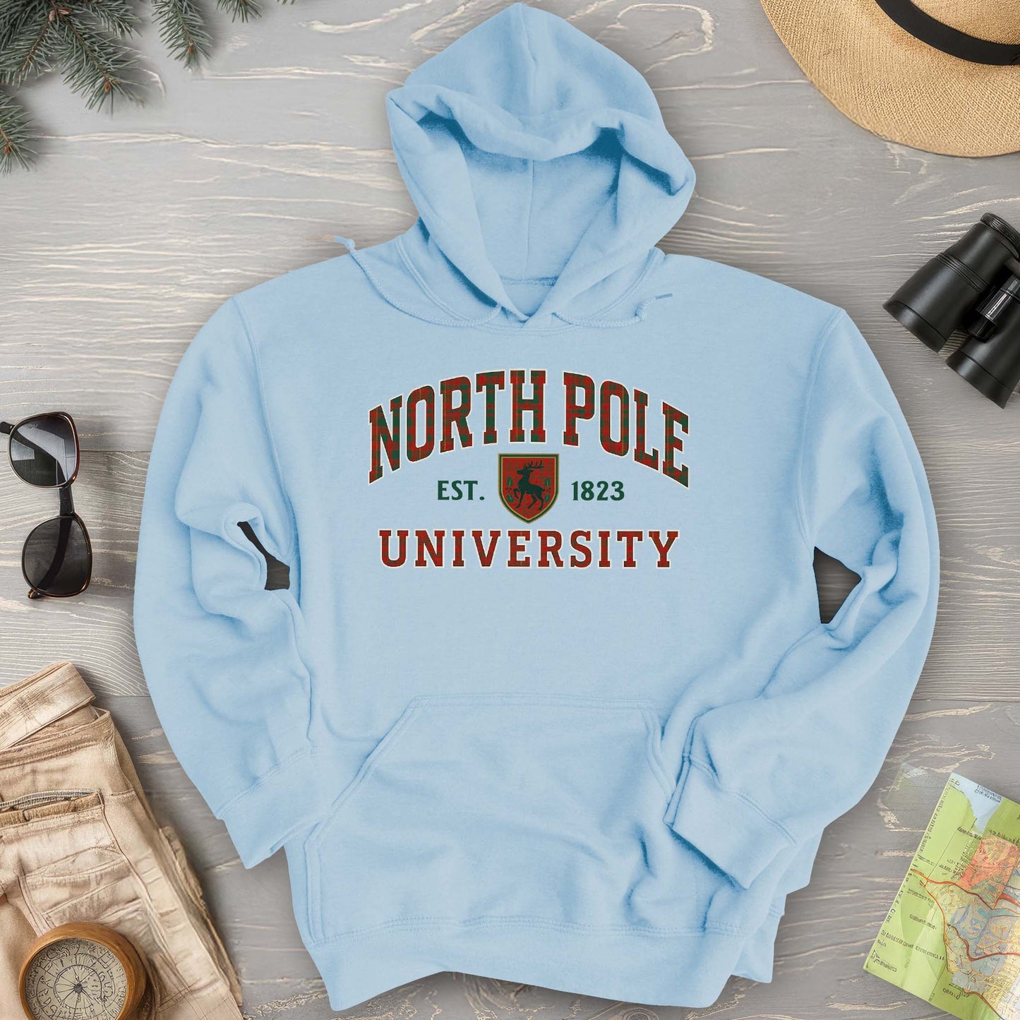 North Pole University Holiday Plaid Hoodie