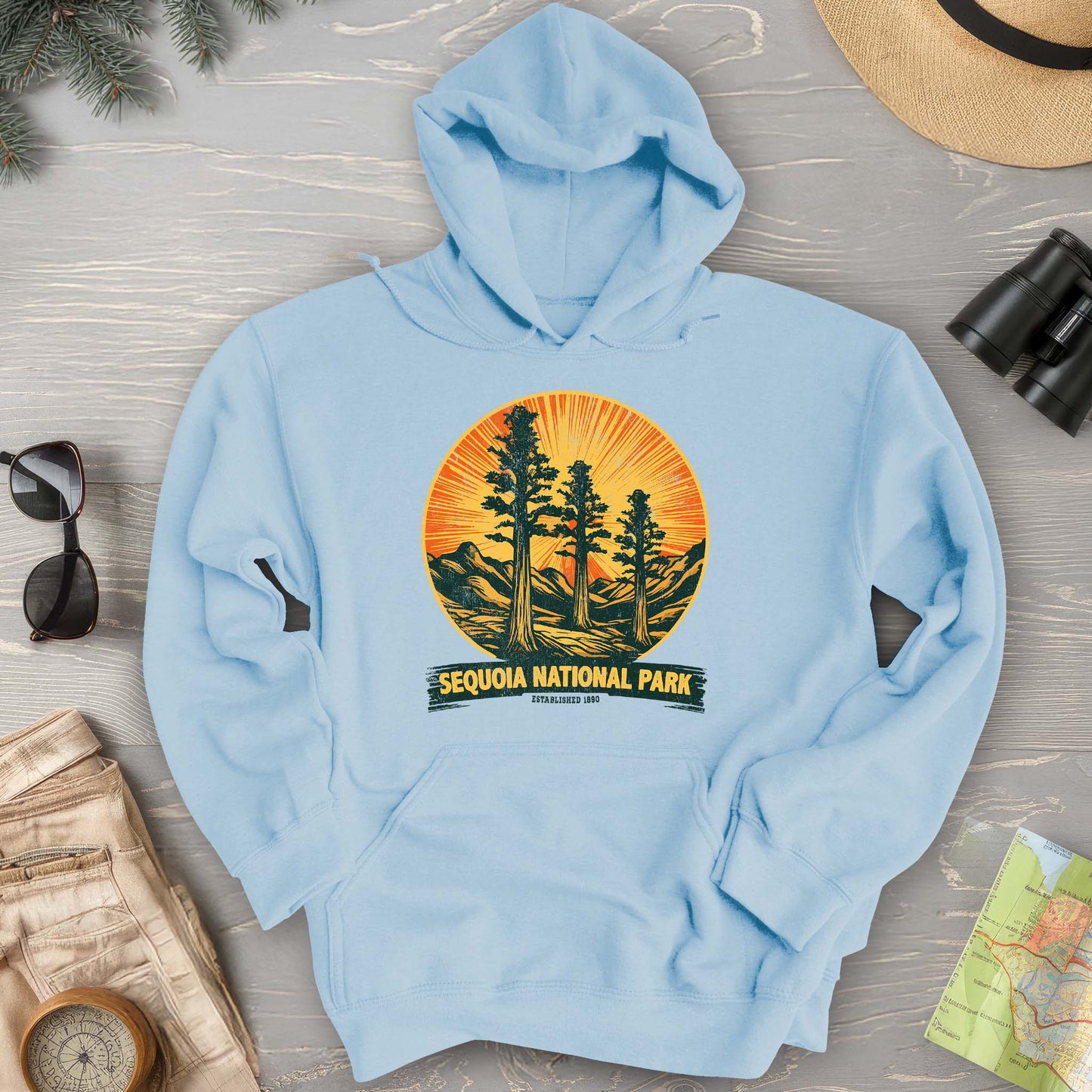 Sequoia 3 Trees Vintage Print Hoodie