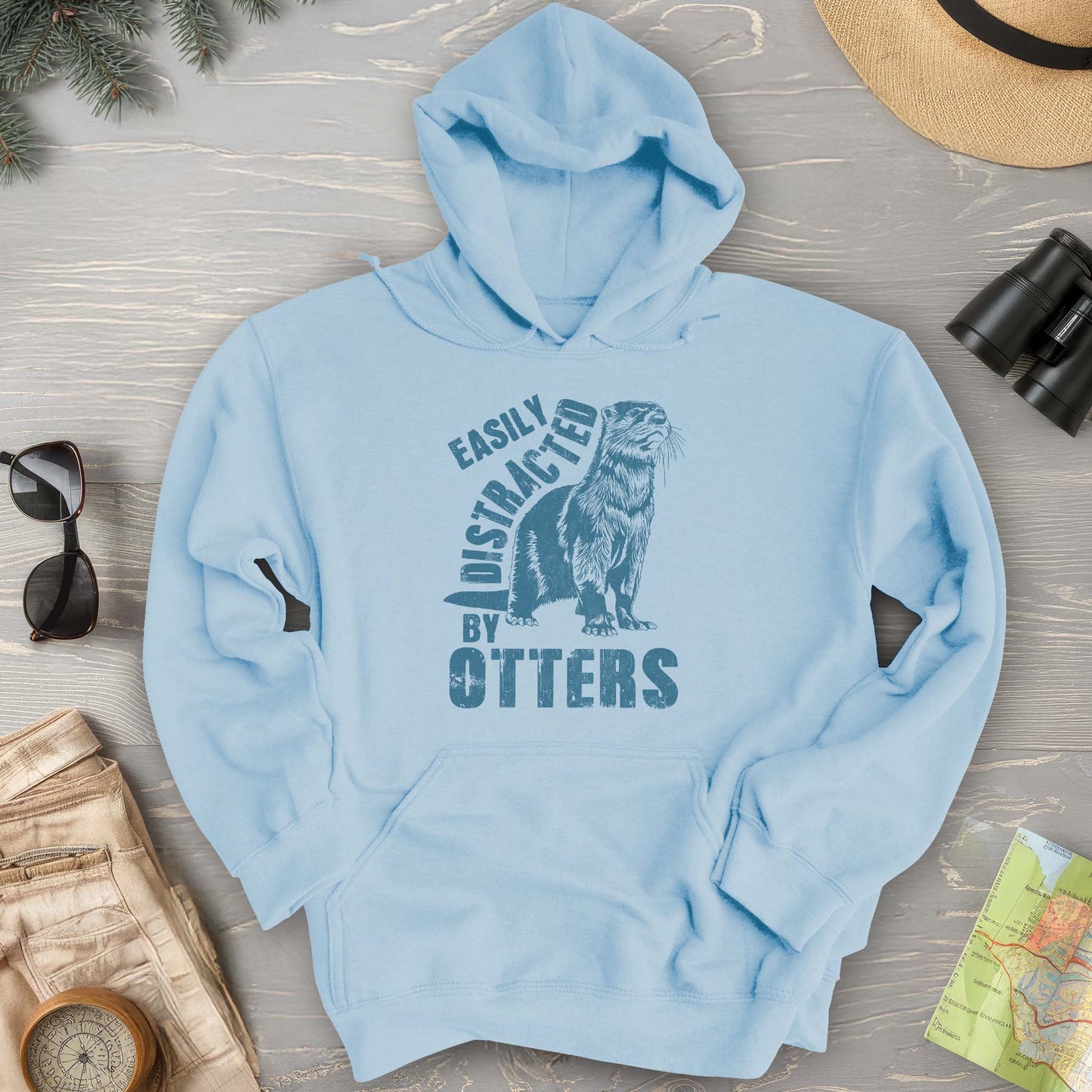 Easily Distracted By Otters Vintage Print Hoodie
