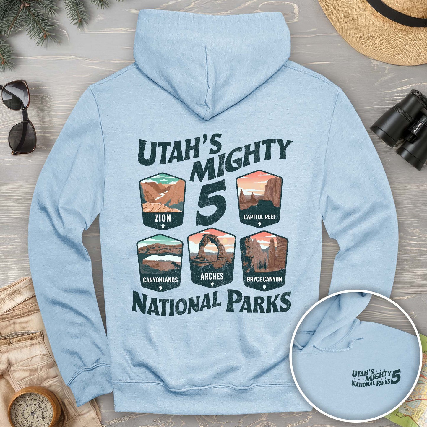 Utah's Mighty Five "5 Badges" Front/Back Print Hoodie