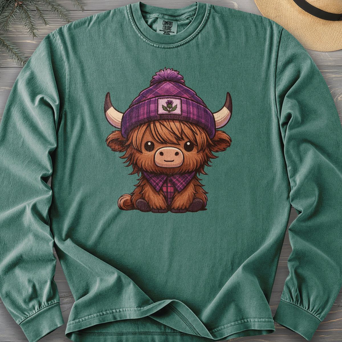 Tartan Highland Cow Long Sleeve Shirt