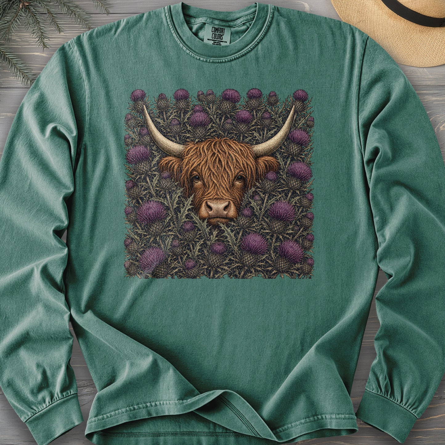 Highland Coo Thistle Comfort Colors 6014 Long Sleeve