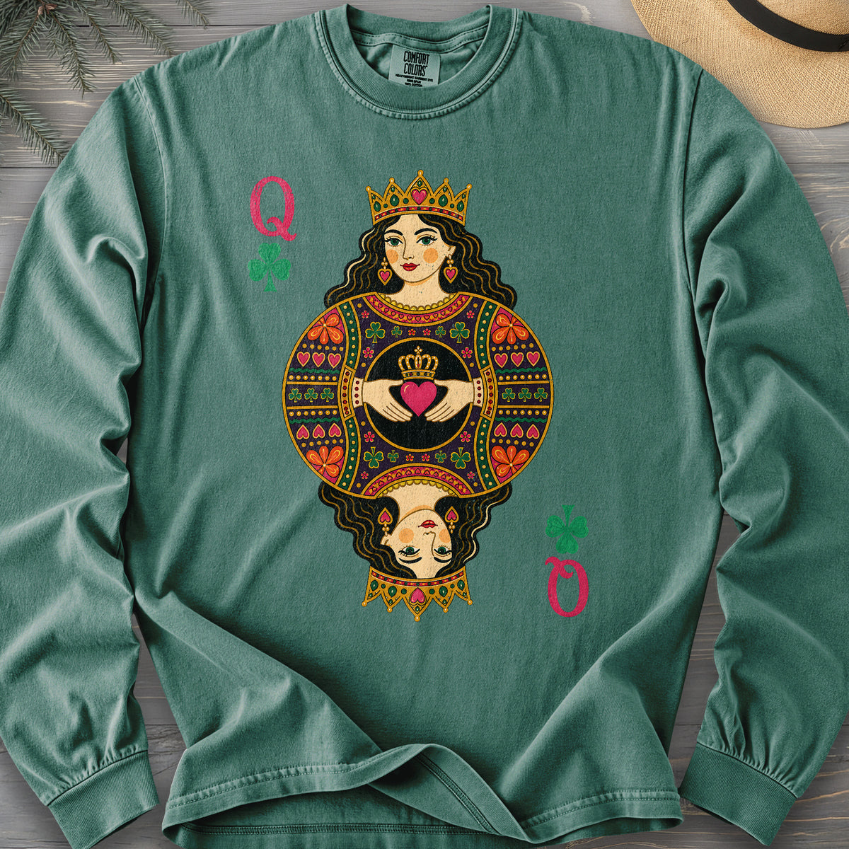 Shamrock Queen Playing Card Comfort Colors 6014 Long Sleeve