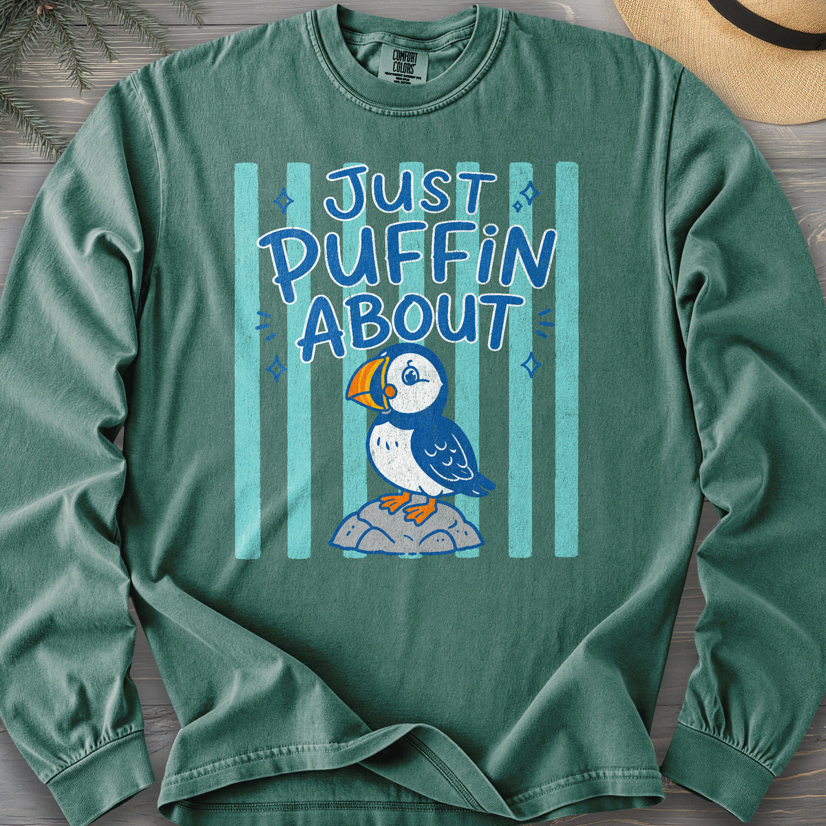 Just Puffin About Stripes Comfort Colors 6014 Long Sleeve