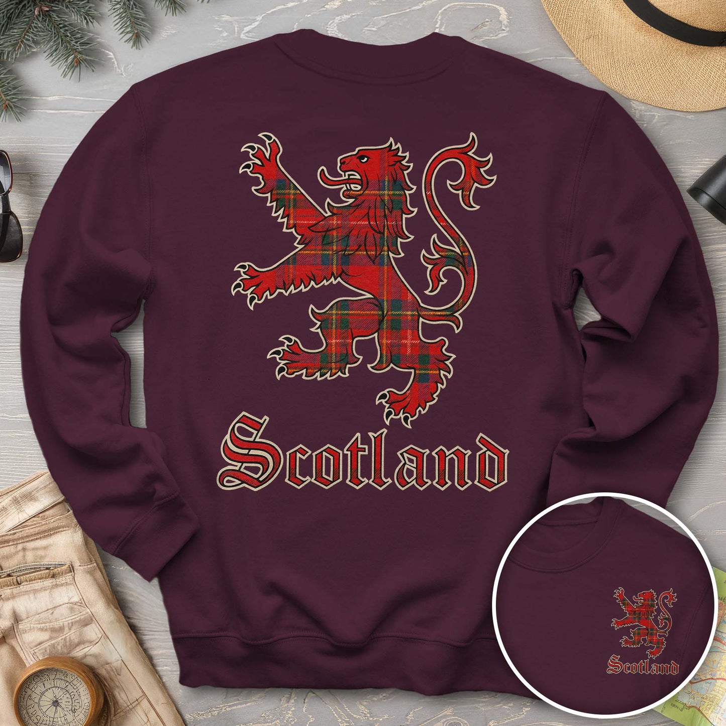 Scotland Tartan Lion Front/Back Print Sweatshirt