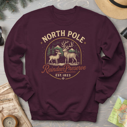 North Pole Reindeer Preserve Vintage Print Sweatshirt