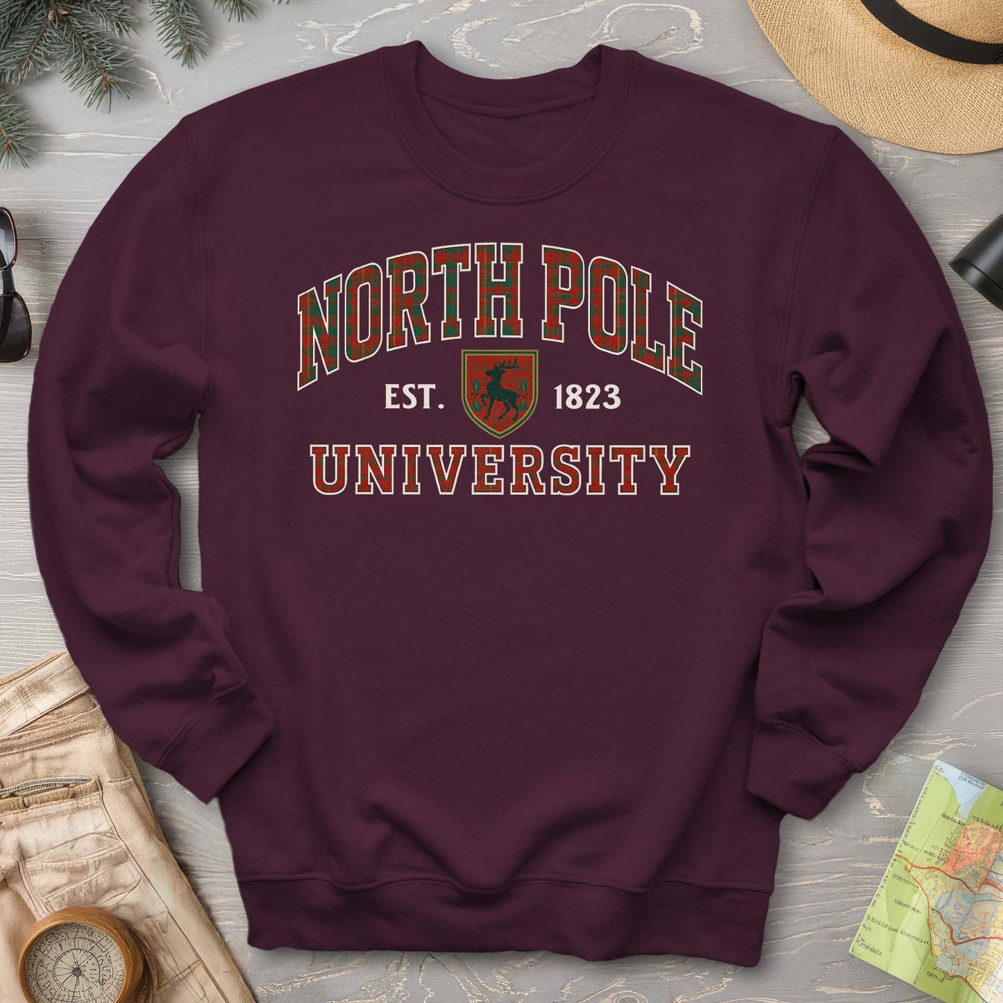 North Pole University Holiday Plaid Sweatshirt