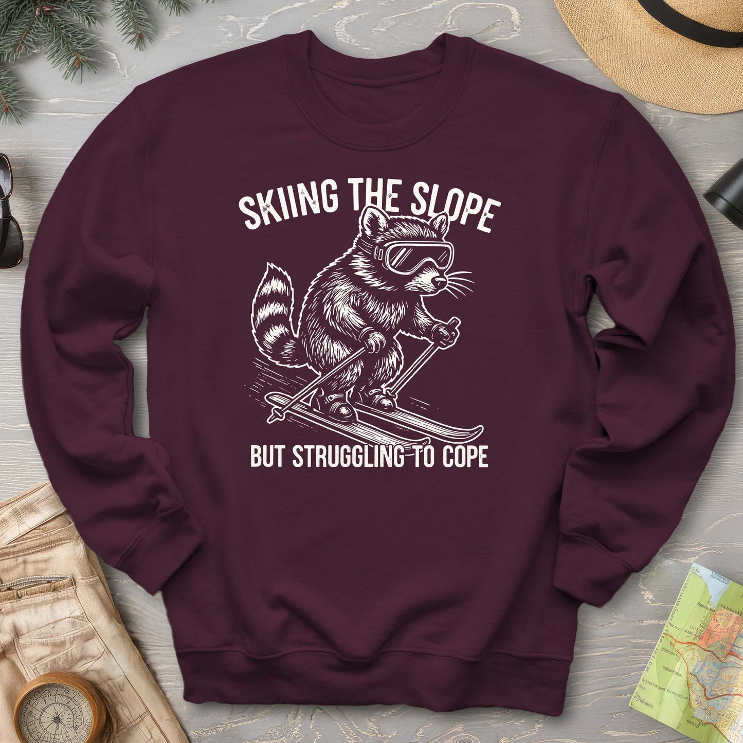 Skiing the Slope Raccoon Sweatshirt