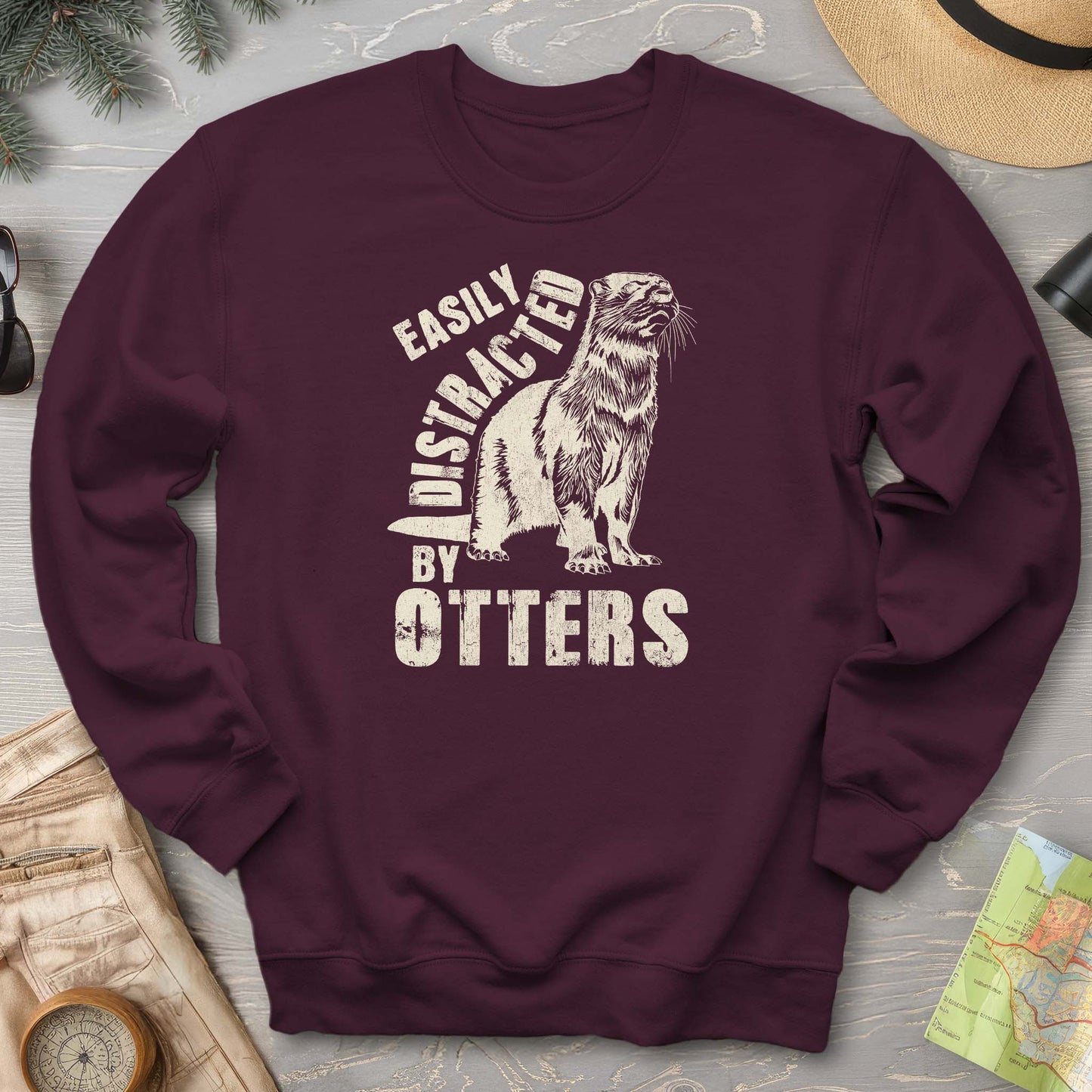 Easily Distracted By Otters Vintage Print Sweatshirt