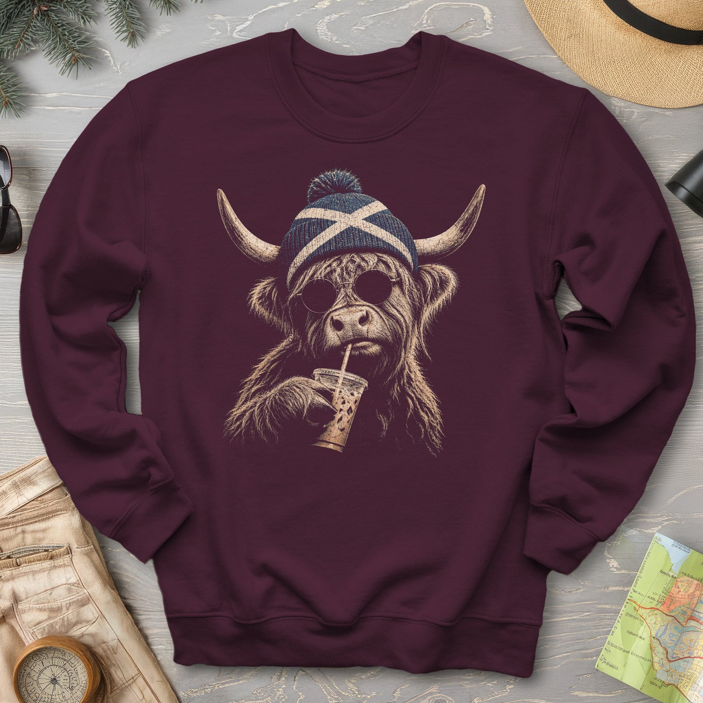 Highland Cow Beanie Sweatshirt