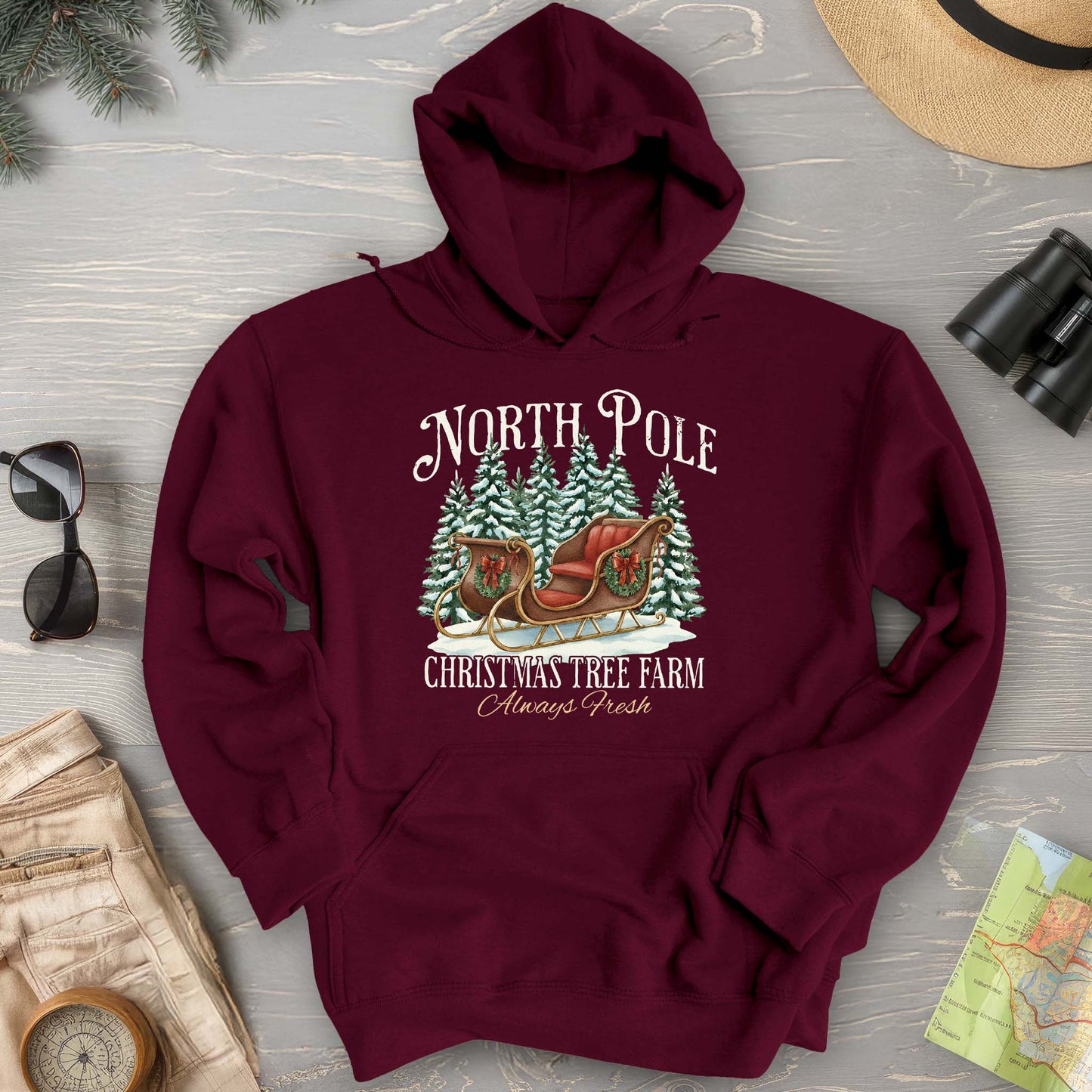 North Pole Christmas Tree Farm Hoodie