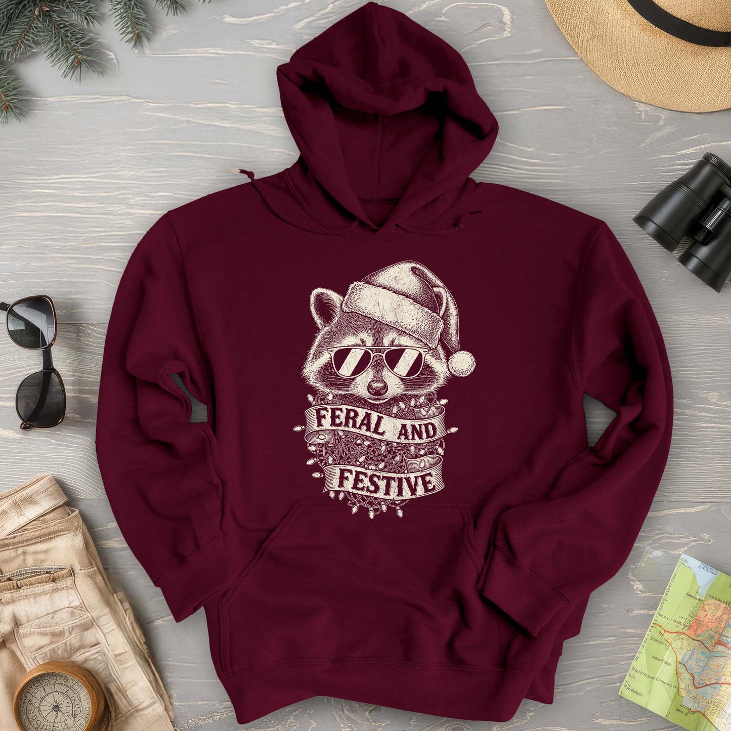 Feral and Festive Racoon Hoodie