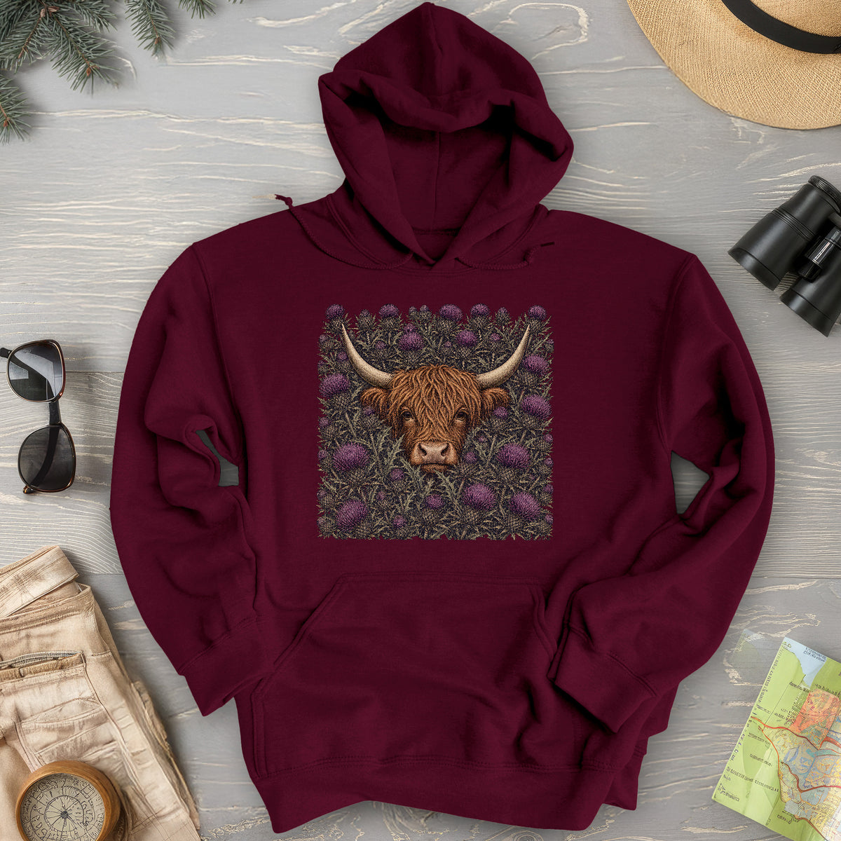 Highland Coo Thistle Hoodie