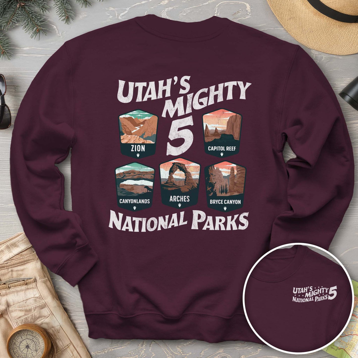 Utah's Mighty Five National Parks "5 Badges" Front/Back Sweatshirt