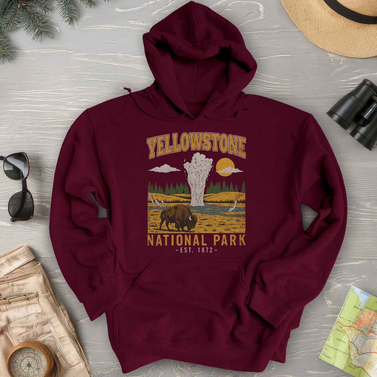 Yellowstone Old Faithful Buffalo Hoodie
