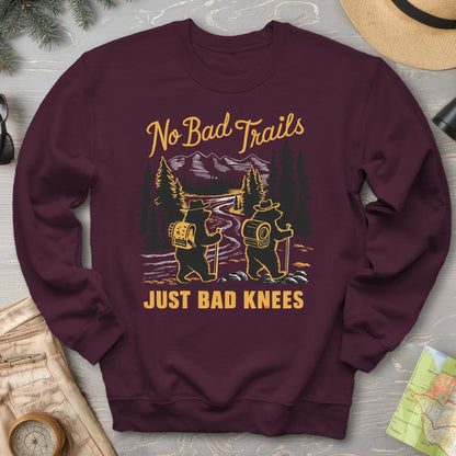 No Bad Trails Just Bad Knees Funny Hiking Crewneck Sweatshirt