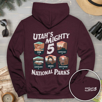 Utah's Mighty Five "5 Badges" Front/Back Print Hoodie