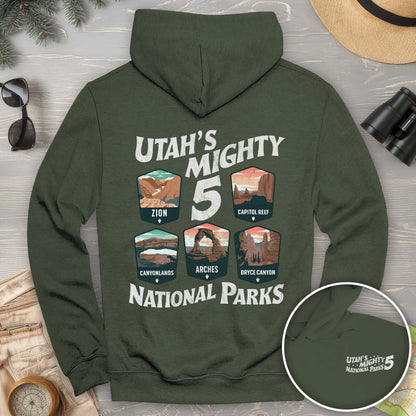 Utah's Mighty Five "5 Badges" Front/Back Print Hoodie