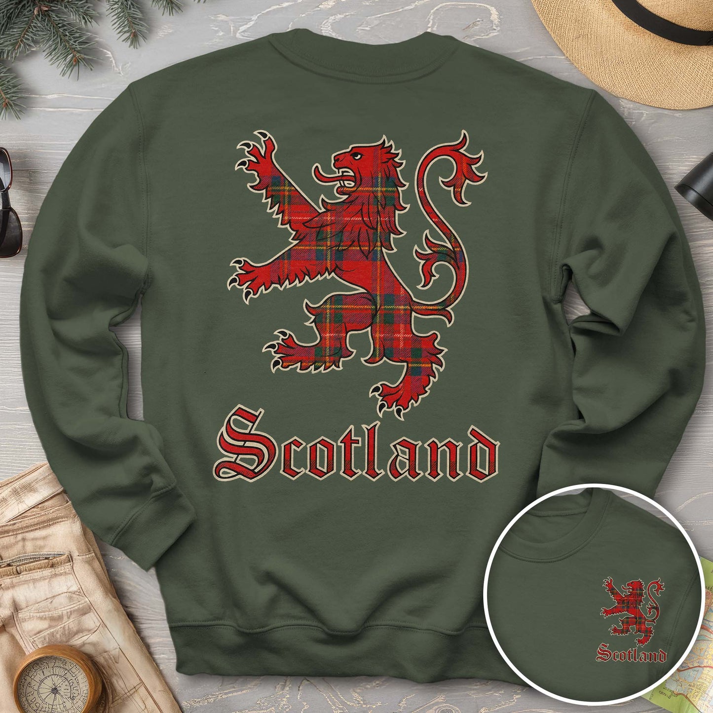 Scotland Tartan Lion Front/Back Print Sweatshirt