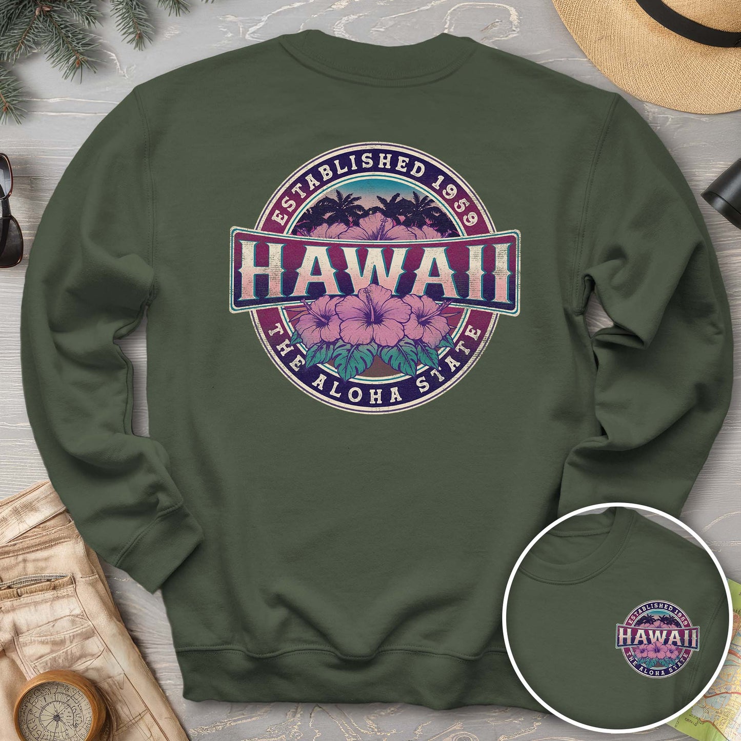 Hawaii Badge Front/Back Print Sweatshirt