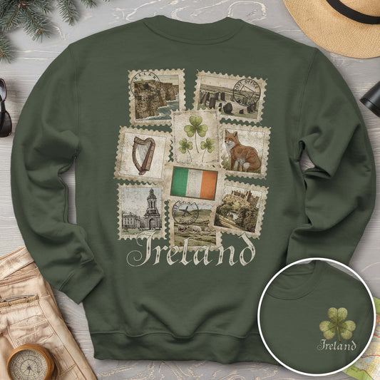 Ireland Vintage Stamps Front/Back Print Sweatshirt