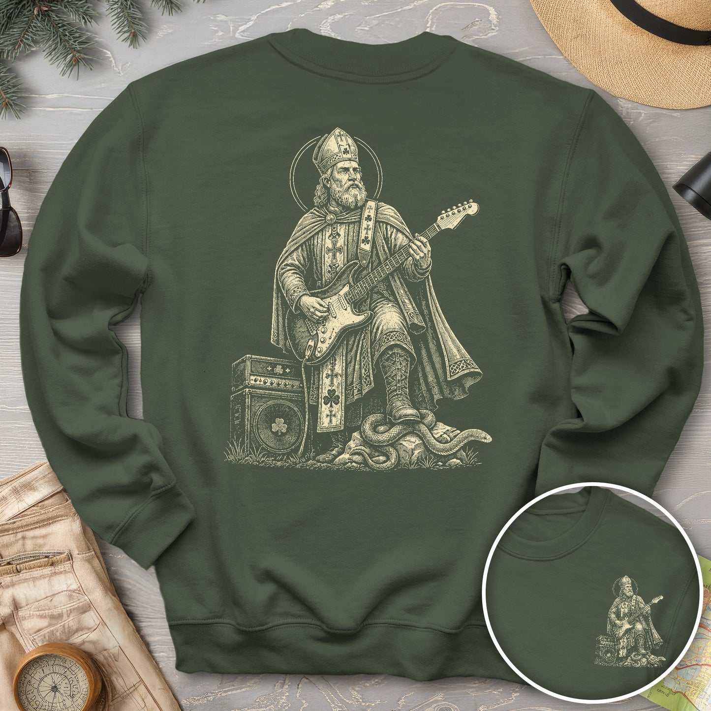 Saint Patrick Guitar Front/Back Print Sweatshirt