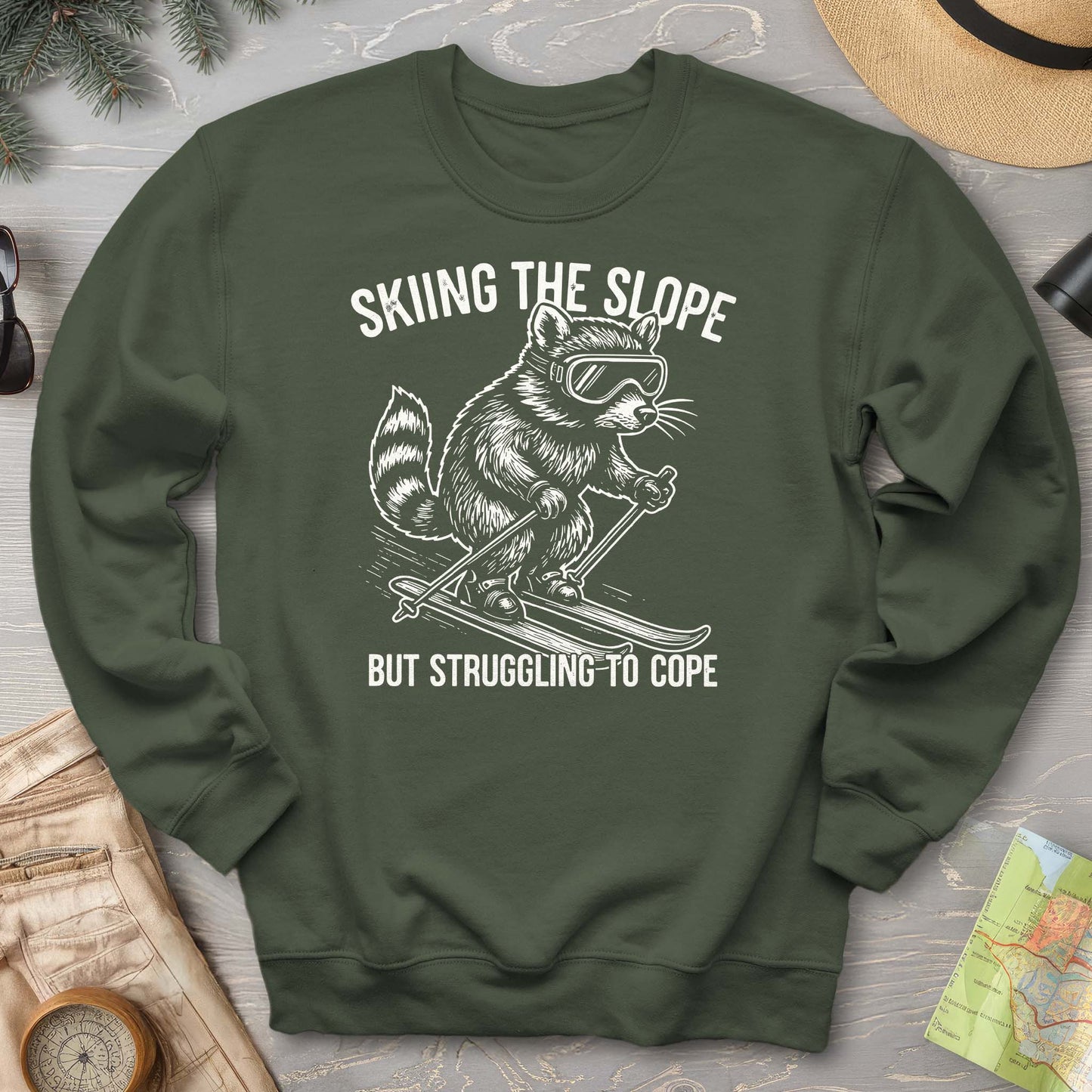 Skiing the Slope Raccoon Sweatshirt