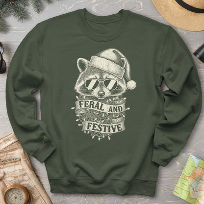Feral and Festive Racoon Sweatshirt