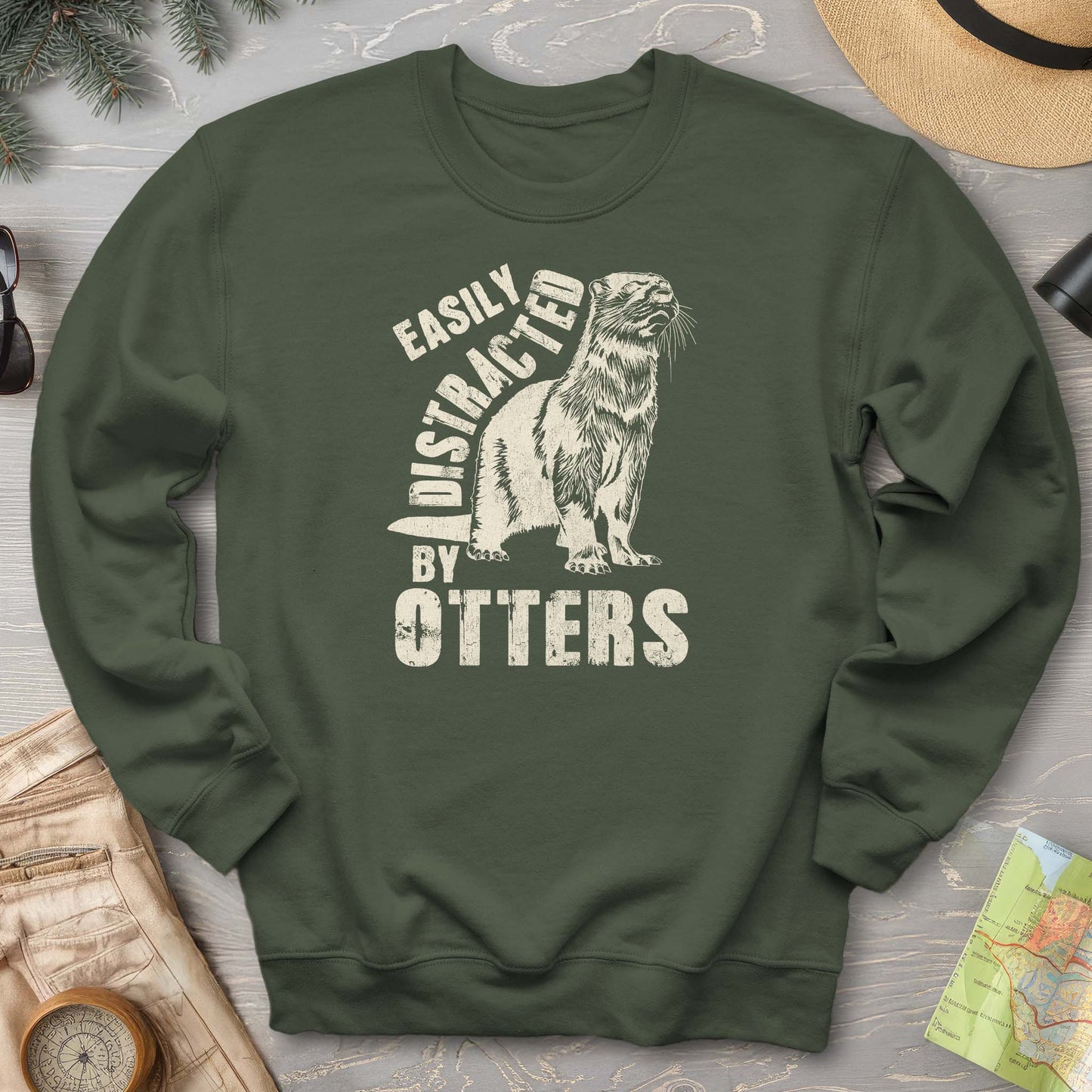 Easily Distracted By Otters Vintage Print Sweatshirt
