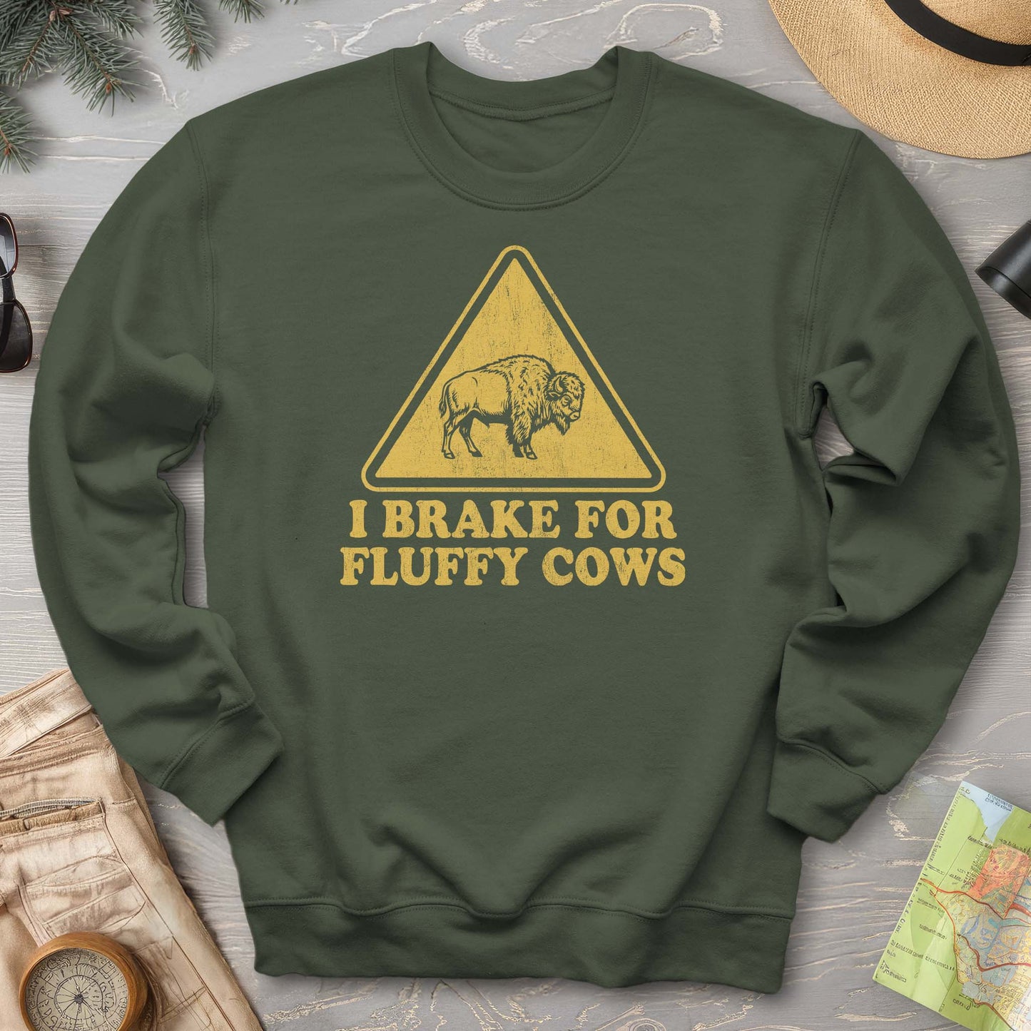 2026021701 Brake For Fluffy Cows Sign V01 - Gildan 18000 Sweatshirt