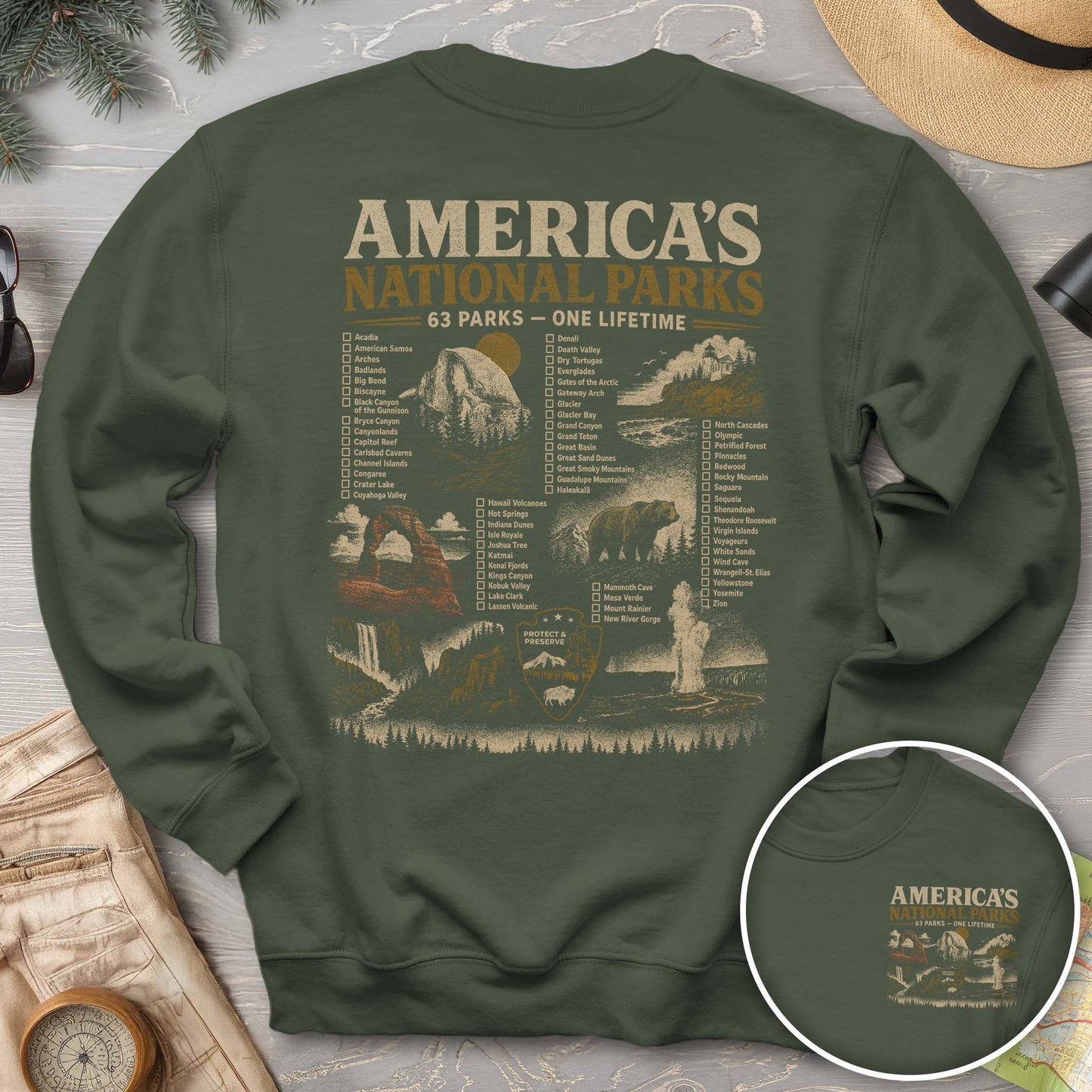 Vintage Parks Checklist Front/Back Print Sweatshirt