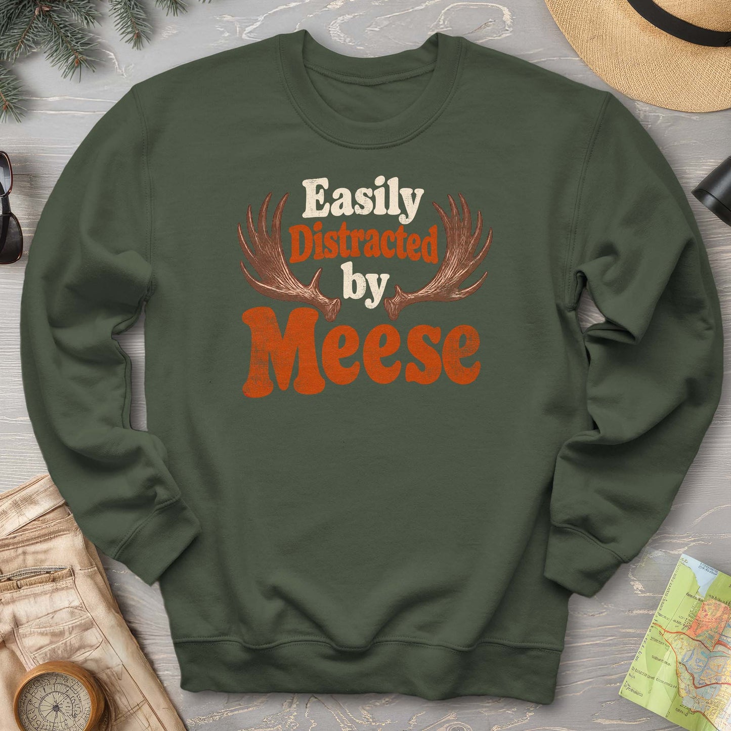 Distracted By Meese Antlers Sweatshirt