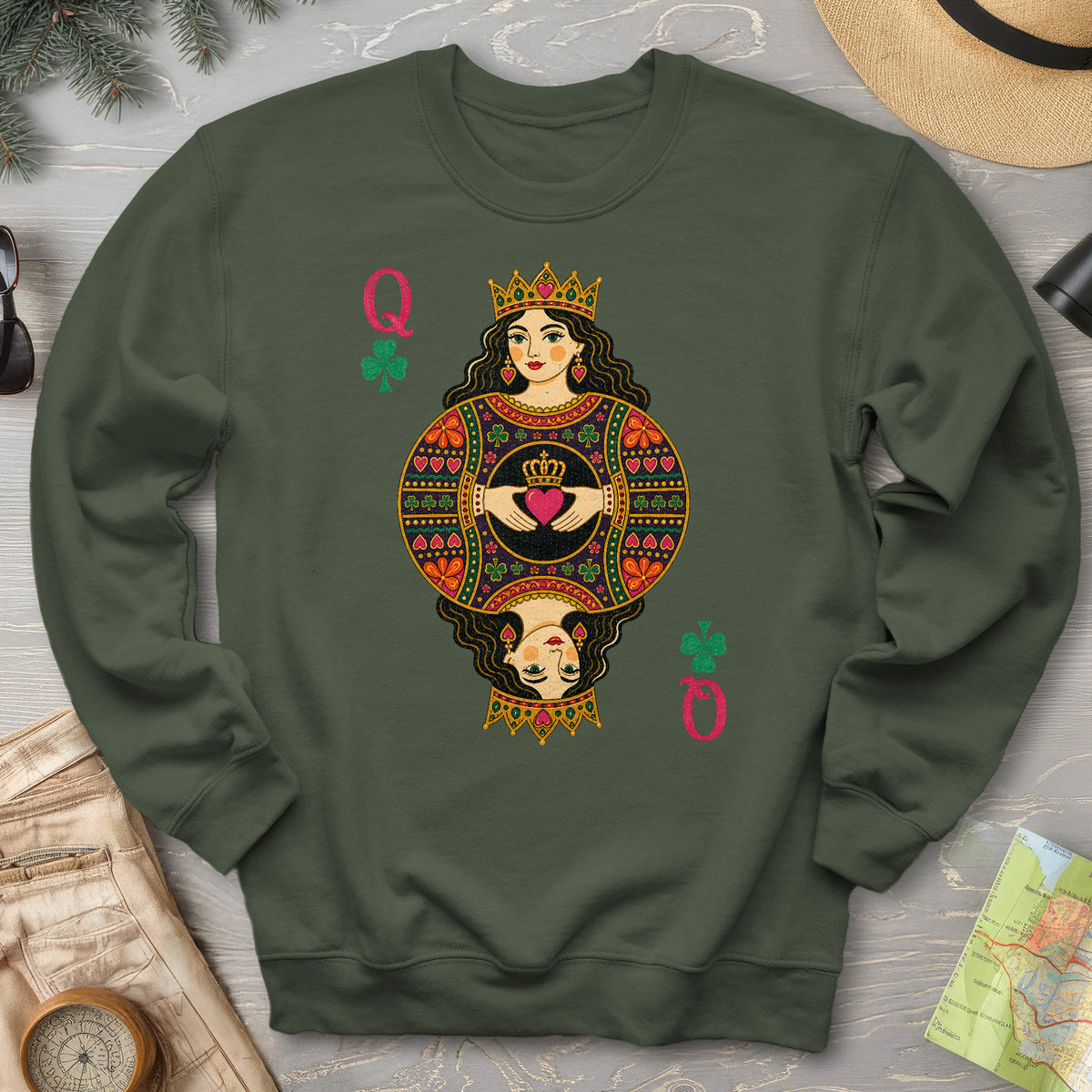 Shamrock Queen Playing Card Sweatshirt