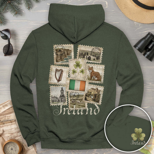 Ireland Vintage Stamps Front/Back Print Hoodie