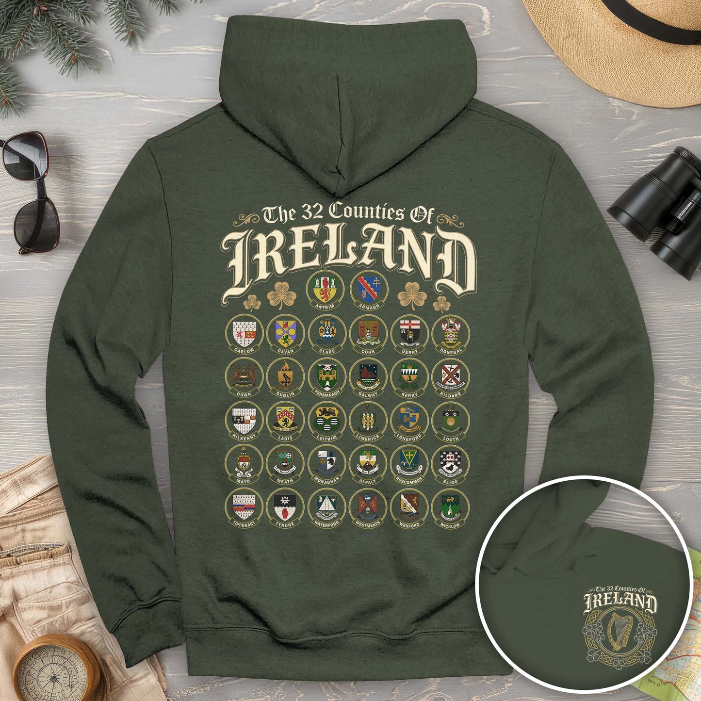 Ireland County Crests Front/Back Print Hoodie
