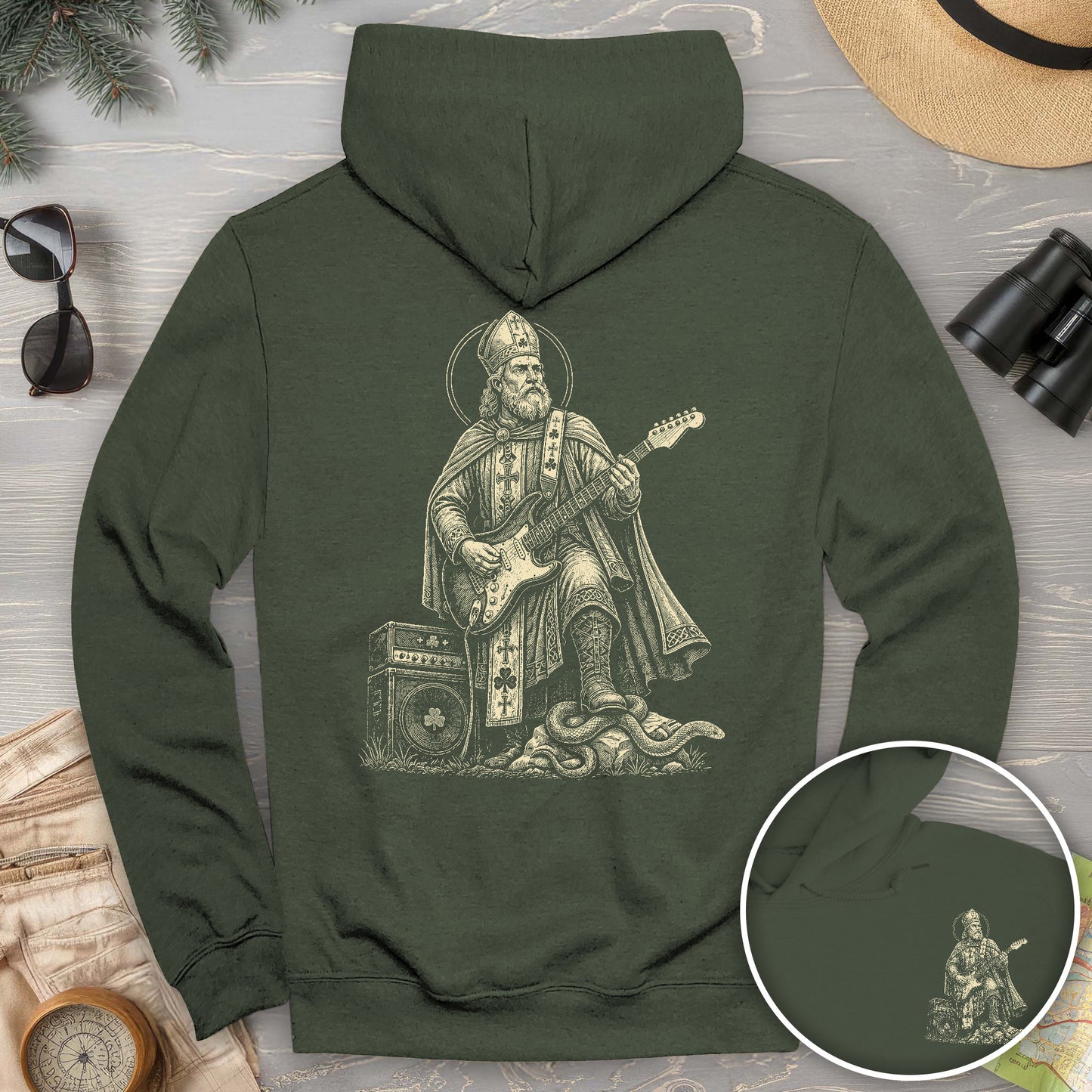 Saint Patrick Guitar Front/Back Print Hoodie