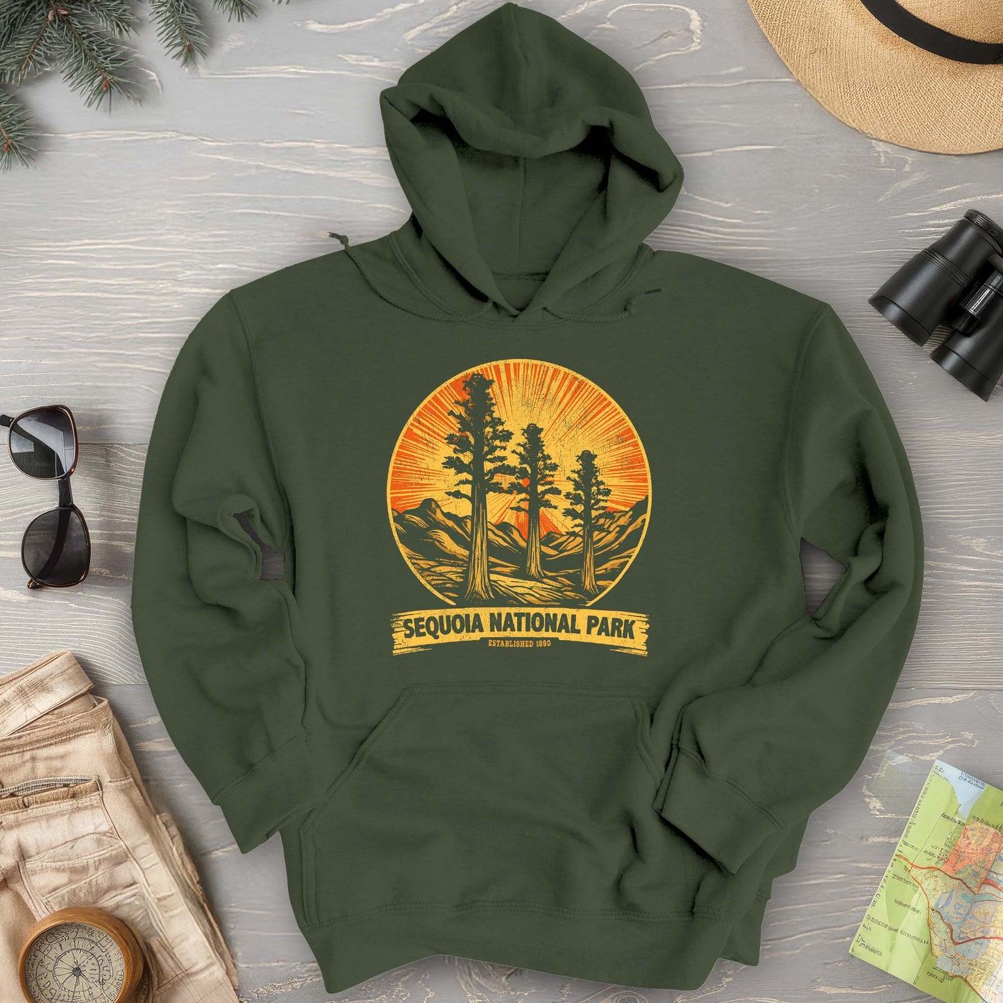 Sequoia 3 Trees Vintage Print Hoodie