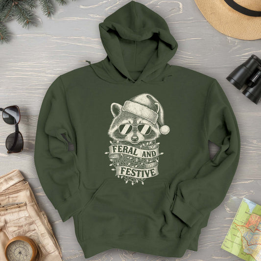 Feral and Festive Racoon Hoodie