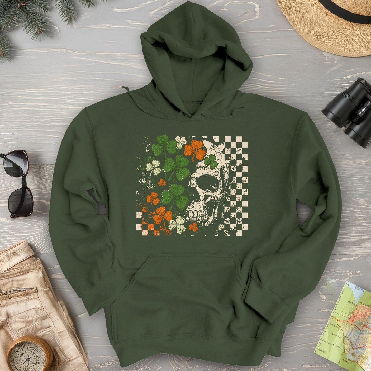 Shamrock Skull Check Hoodie